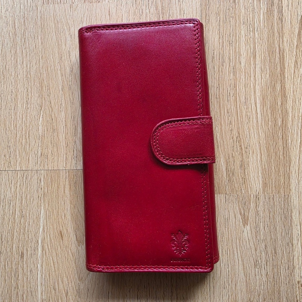 Firenze Red Genuine Leather Continental Wallet Snap Closure